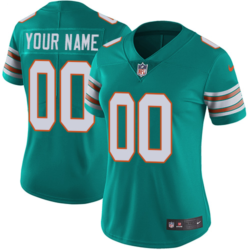 Nike Miami Dolphins Custom Aqua Green Alternate Stitched Vapor Untouchable Limited Women NFL Jersey